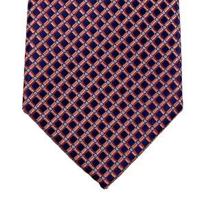 Perry Ellis Mens Fortin Neat Check Neck Tie Coral Blue 3 1/8"
